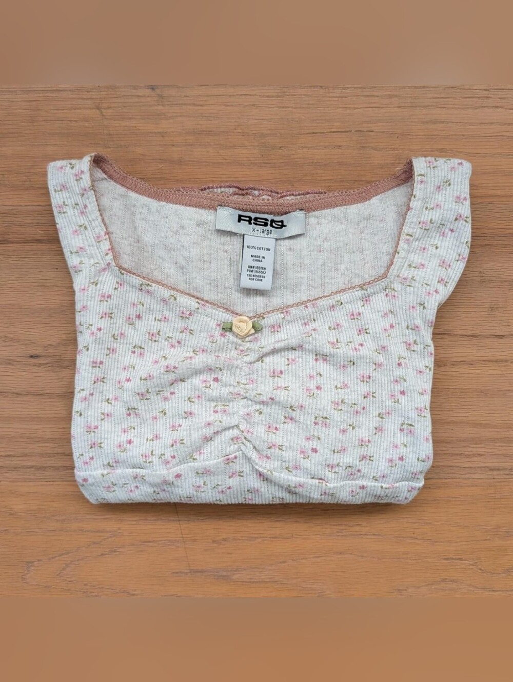 Girl's Size 14-16 RSQ White And Pink Floral Square-Neck Top With Lace Trim